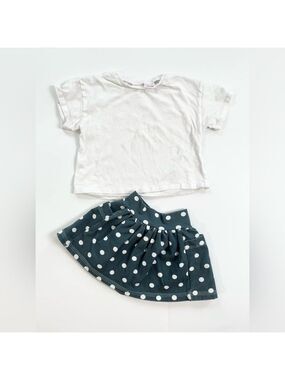Zara White and Turquoise Polkadot Matching Skirt Set